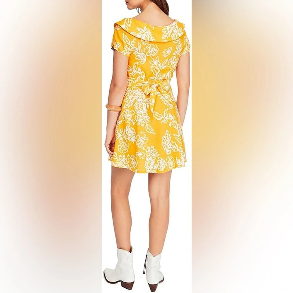 NWT Free People Womens A Thing Called Love Boho Linen Blend Mini Yellow Dress 0 - Picture 2 of 10